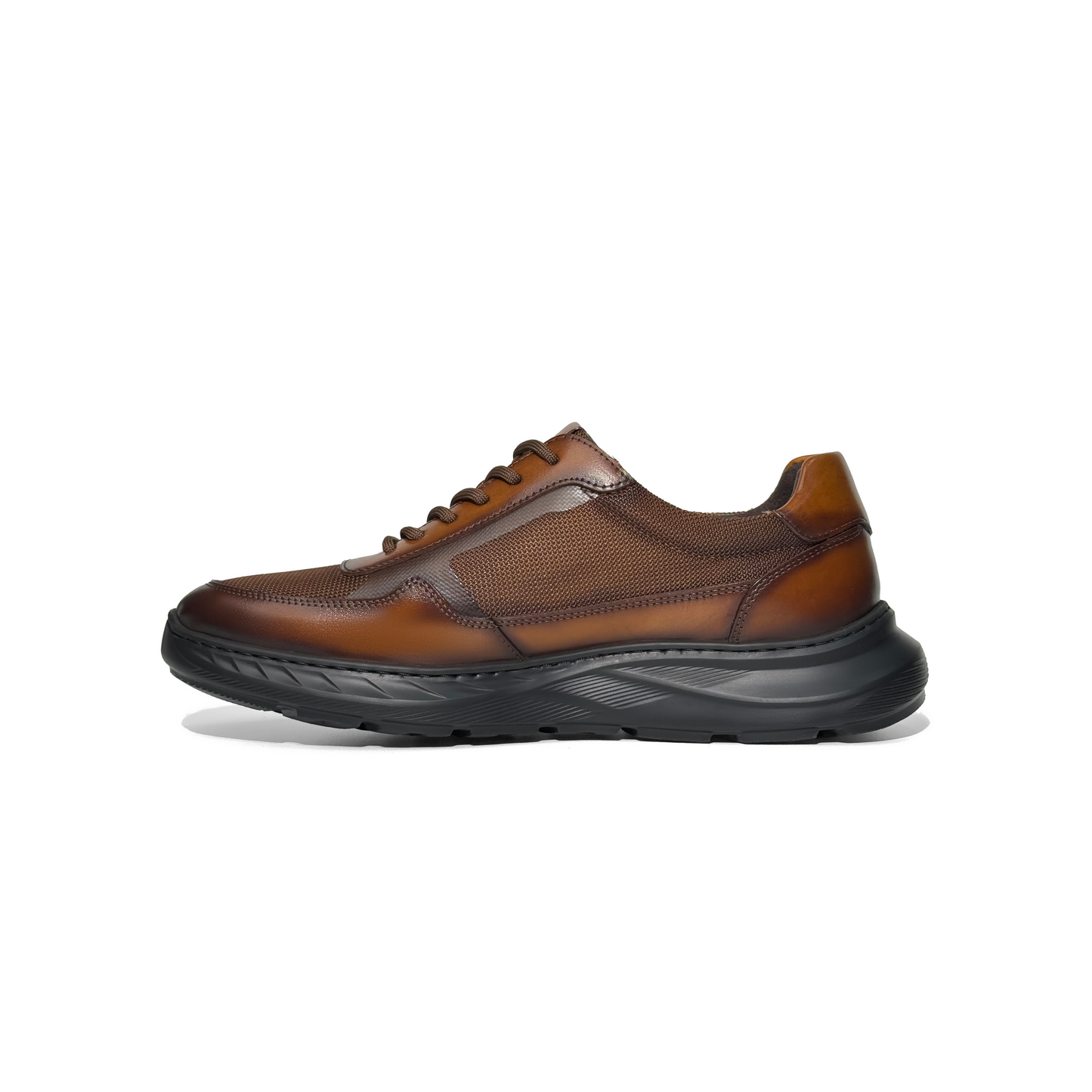 LAILE Black Warrior Casual Men's Leather Shoes, Genuine Leather and Mesh, Breathable, Comfortable, Thick Sole, Versatile