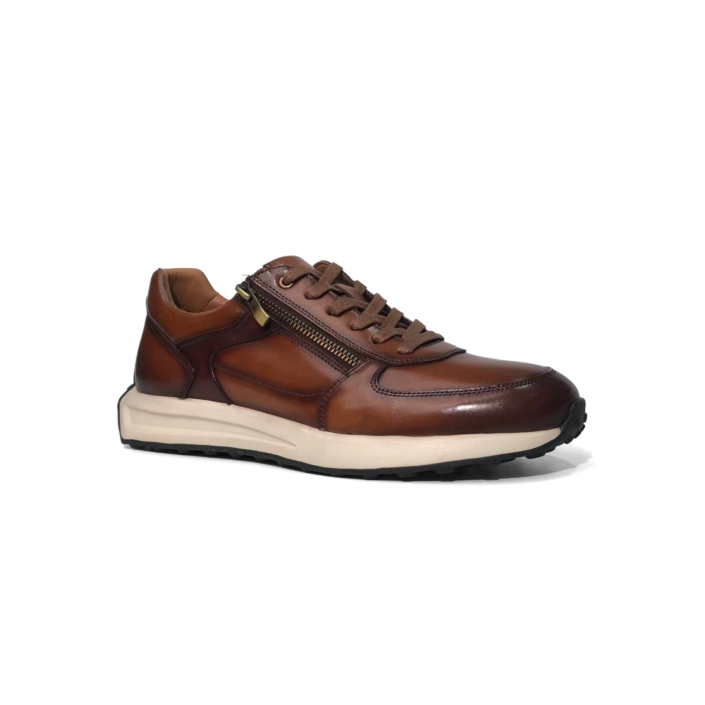 LAILE Two-Tone Burnished Leather Side Zip Wedge Retro Trainers