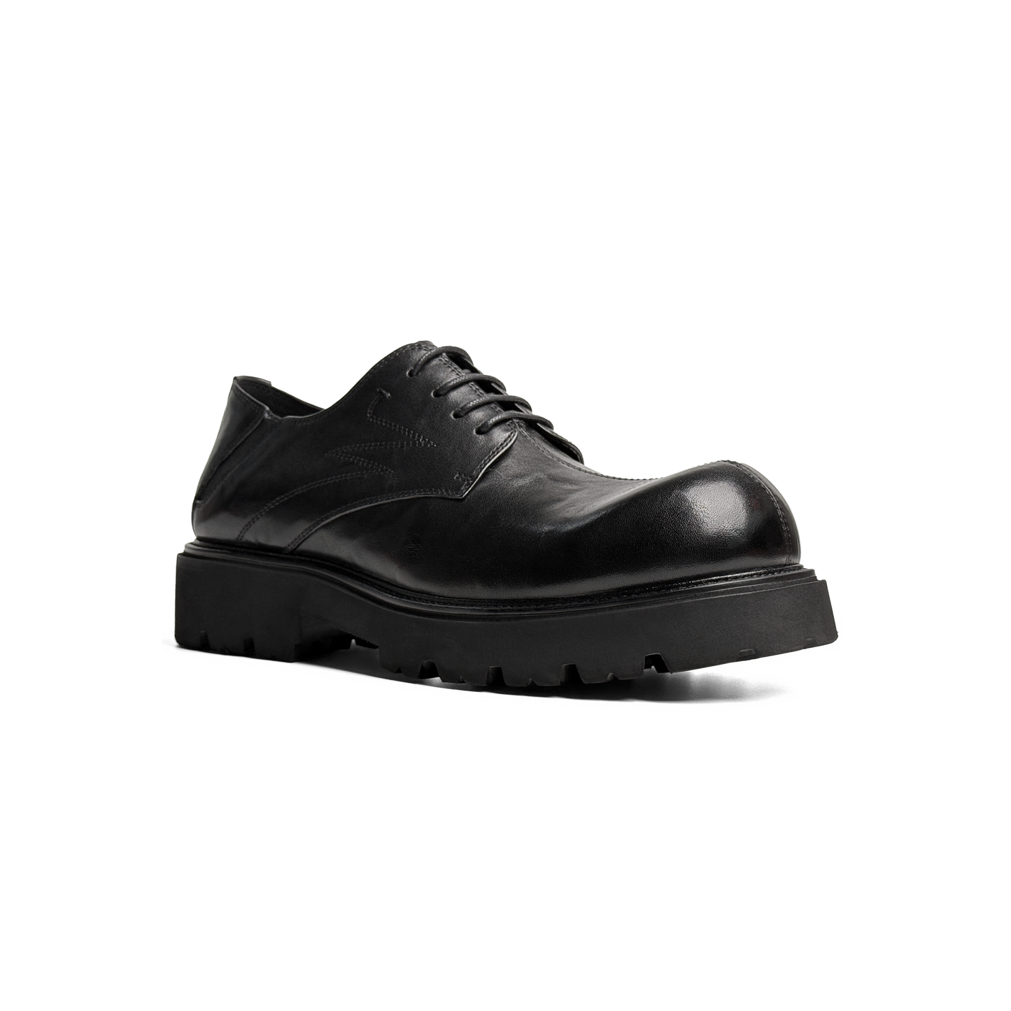 Laile Black Polished Leather Chunky Lug Sole Derby Shoes,