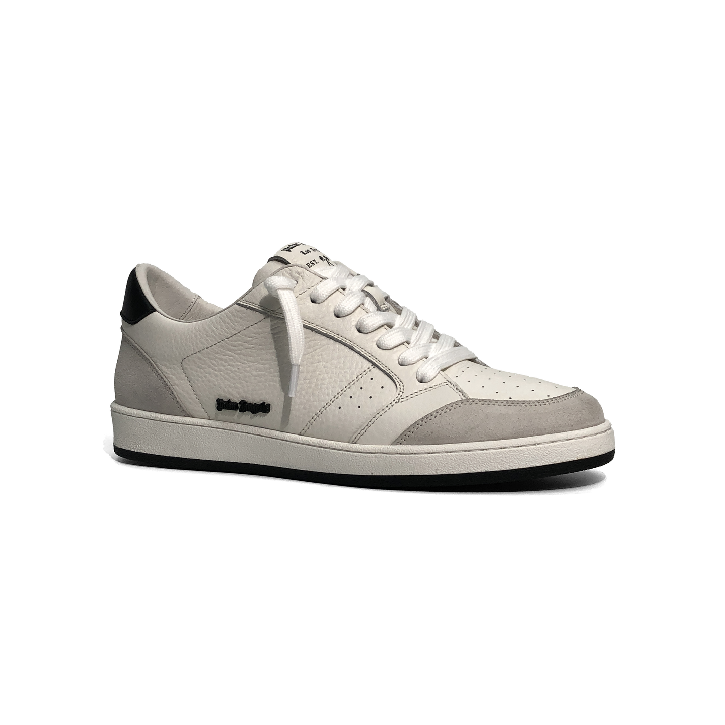 LAILE Pebble Grain Leather & Matte Nubuck Hybrid Low-Top Court Sneakers