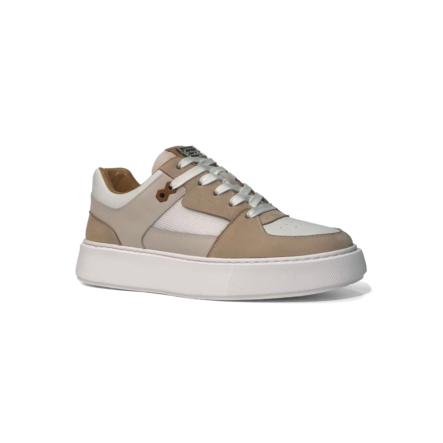 LAILE Multi-Panel Leather Mesh Platform Court Sneakers