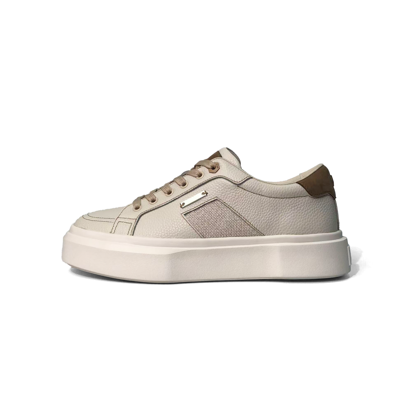 LAILE Pebble Grain Leather & Woven Fabric Hybrid Platform Skate Sneakers