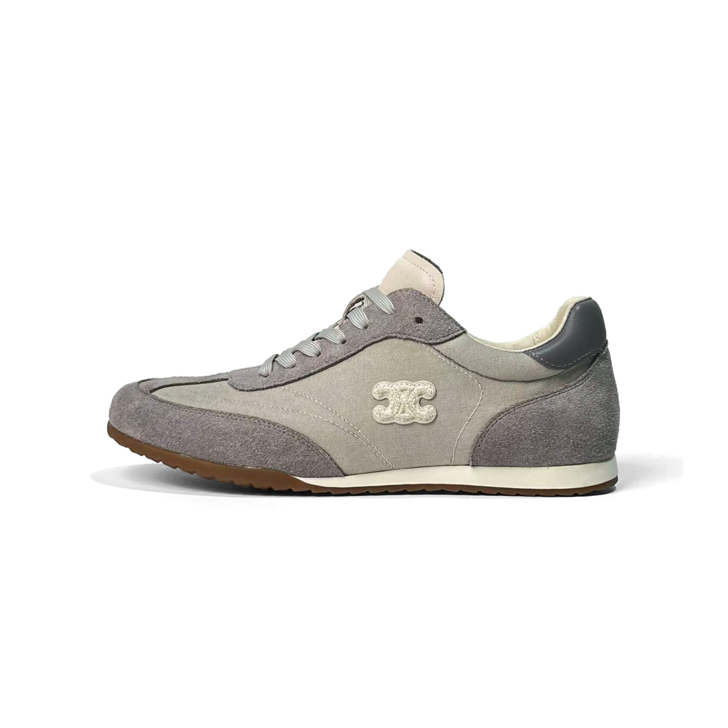 LAILE Dual Tone Suede & Woven Canvas Flat Gum Sole Retro Trainers