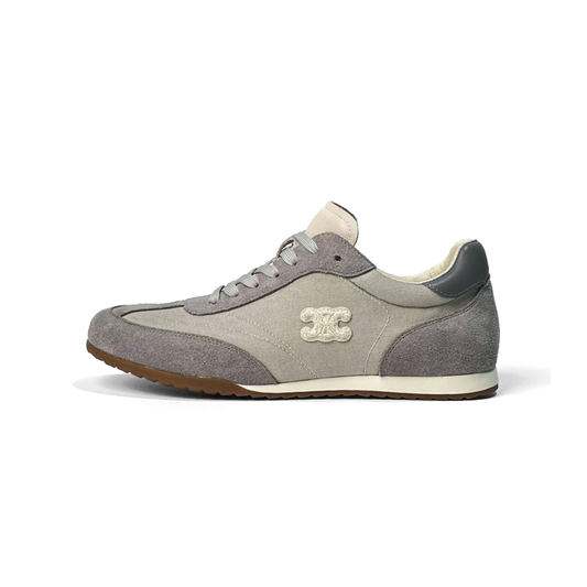 LAILE Dual Tone Suede & Woven Canvas Flat Gum Sole Retro Trainers