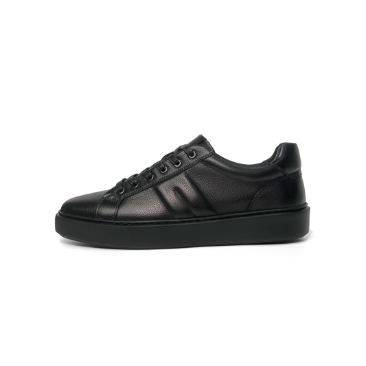 LAILE Natural Pebble Grain Leather Geometric Embossed Strap Platform Business Sneakers