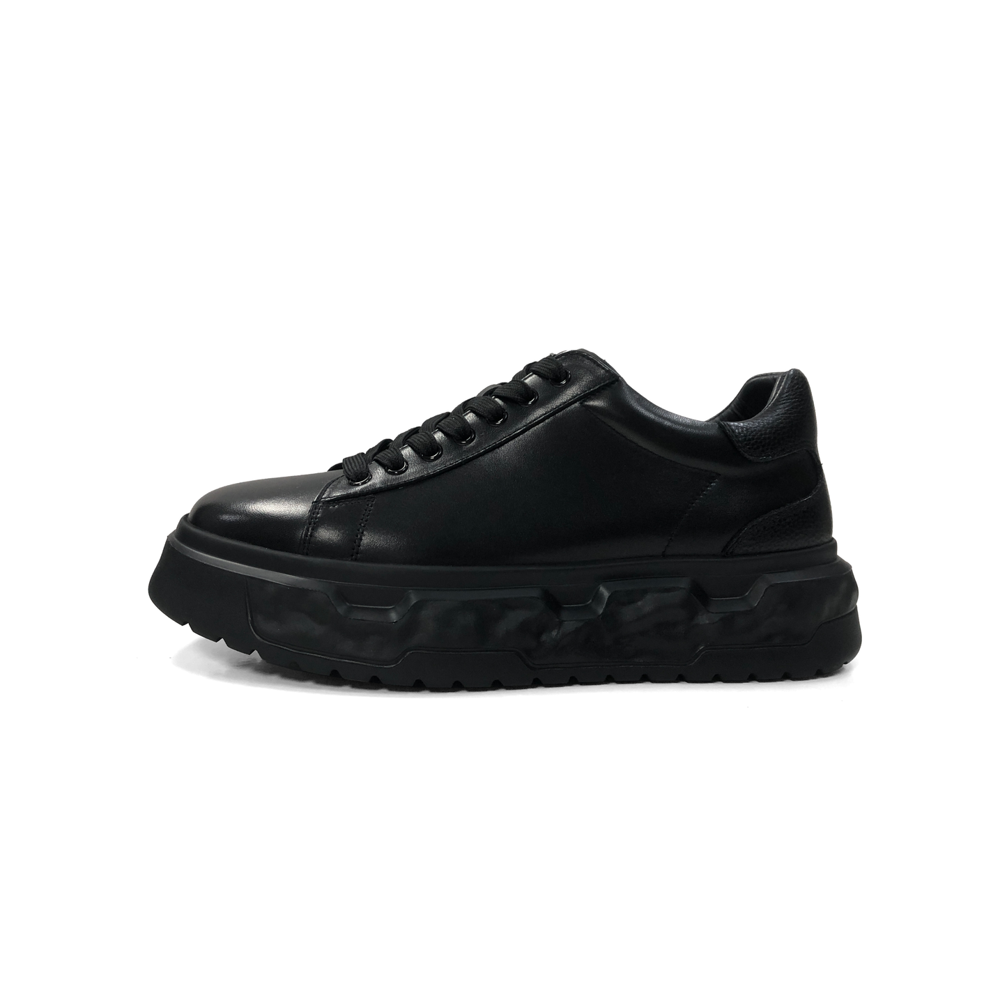 LAILE Full Grain Polished Leather Wavy Sculpted Platform Skate Sneakers