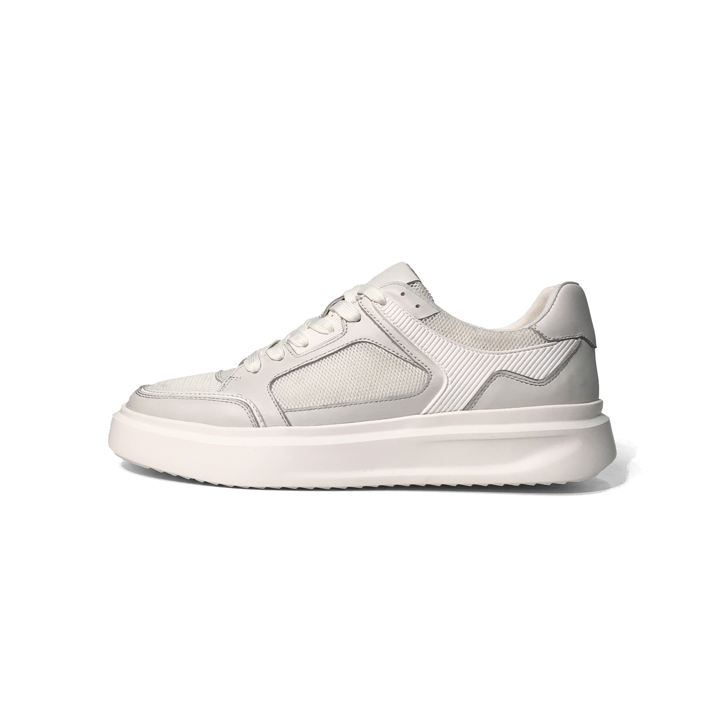 LAILE Mixed Mesh & Smooth Leather Platform Skate Sneakers