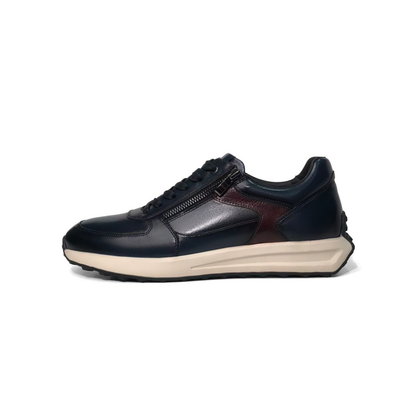 LAILE Two-Tone Burnished Leather Side Zip Wedge Retro Trainers