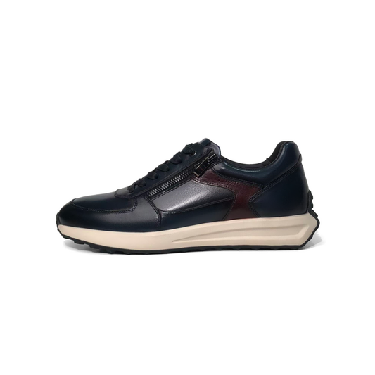 LAILE Two-Tone Burnished Leather Side Zip Wedge Retro Trainers