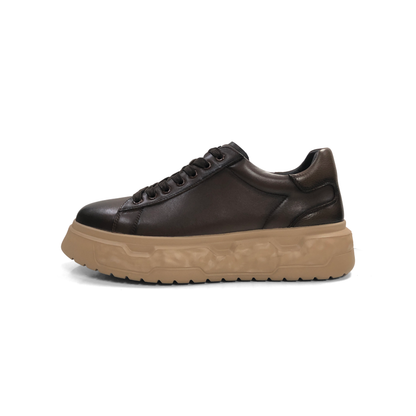 LAILE Full Grain Polished Leather Wavy Sculpted Platform Skate Sneakers