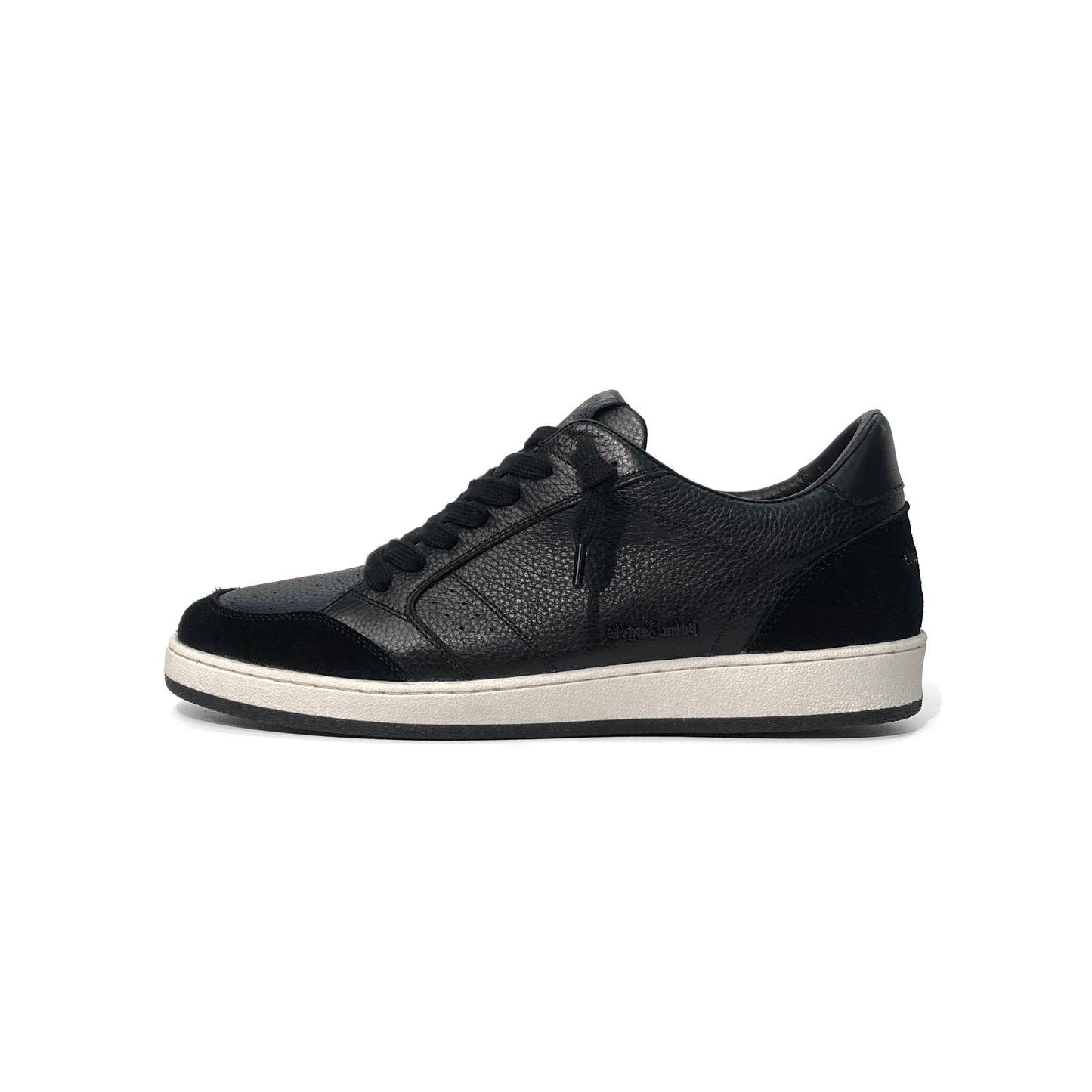 LAILE Pebble Grain Leather & Matte Nubuck Hybrid Low-Top Court Sneakers