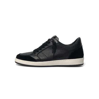 LAILE Pebble Grain Leather & Matte Nubuck Hybrid Low-Top Court Sneakers
