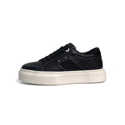 LAILE Pebble Grain Leather & Woven Fabric Hybrid Platform Skate Sneakers