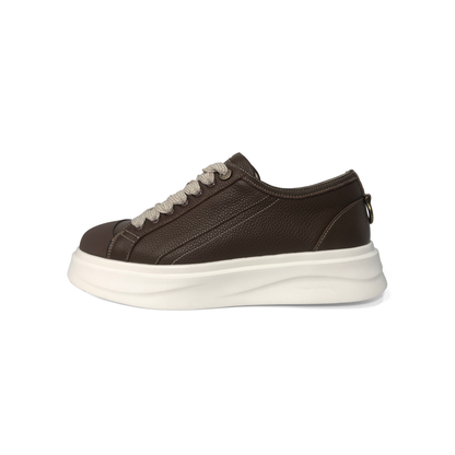 LAILE Pebble Grain Leather Contrast Shell Toe Platform Skate Sneakers