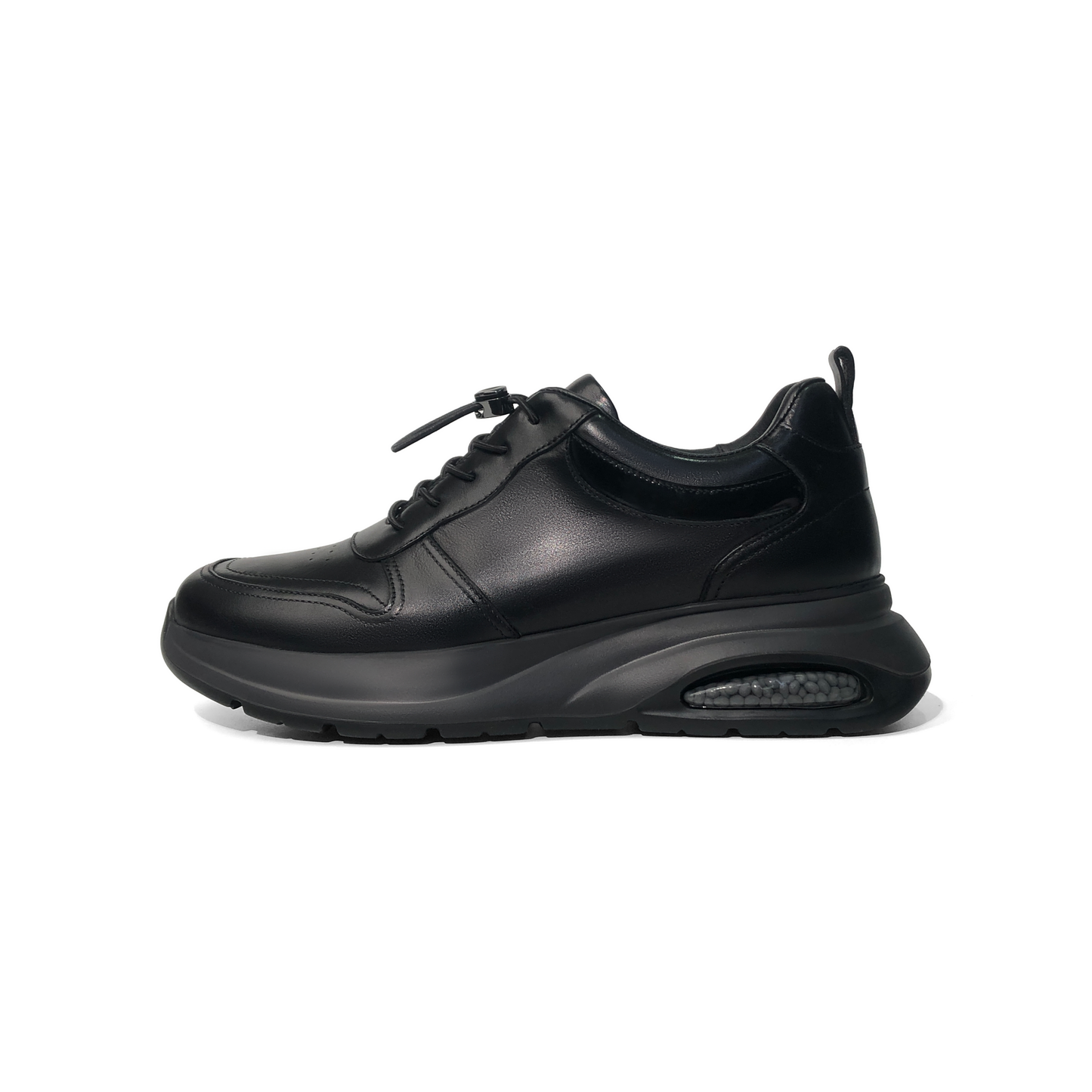 LAILE Black Full Grain Leather Air Cushion Platform Sneakers