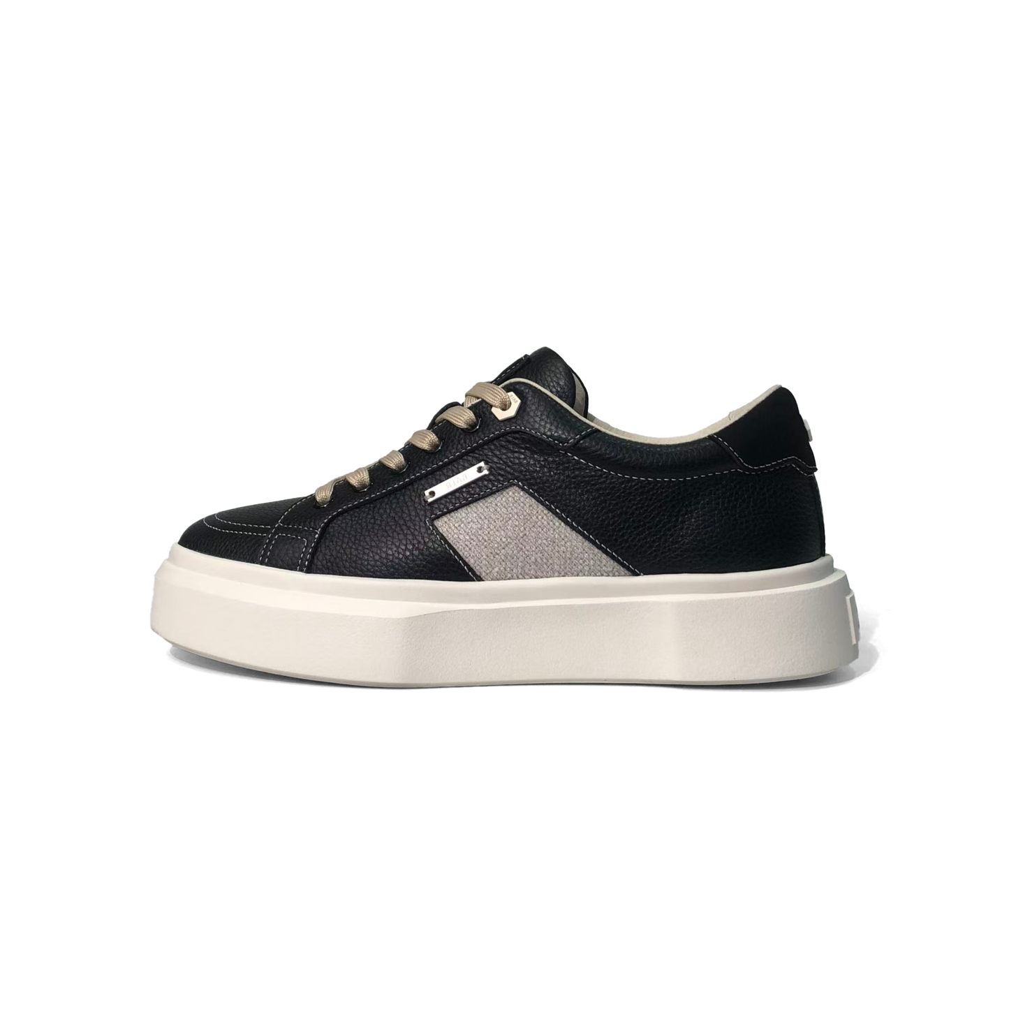 LAILE Pebble Grain Leather & Woven Fabric Hybrid Platform Skate Sneakers