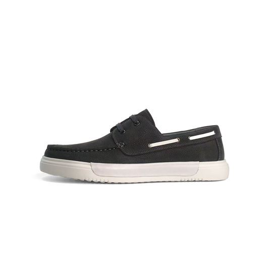 LAILE Twolace Lite Dark Grey Pebble Leather Boat Shoes