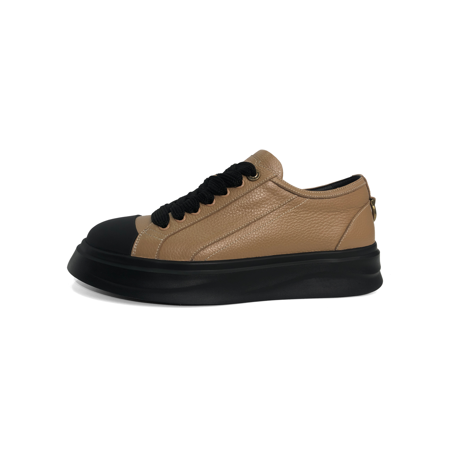 LAILE Pebble Grain Leather Contrast Shell Toe Platform Skate Sneakers