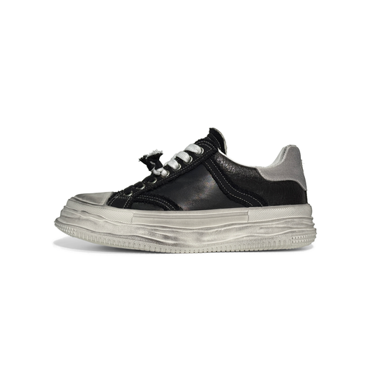 LAILE Vintage Distressed Cracked Leather  Hybrid Platform Skate Sneakers
