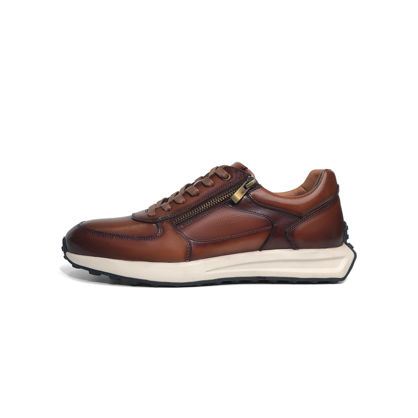 LAILE Two-Tone Burnished Leather Side Zip Wedge Retro Trainers