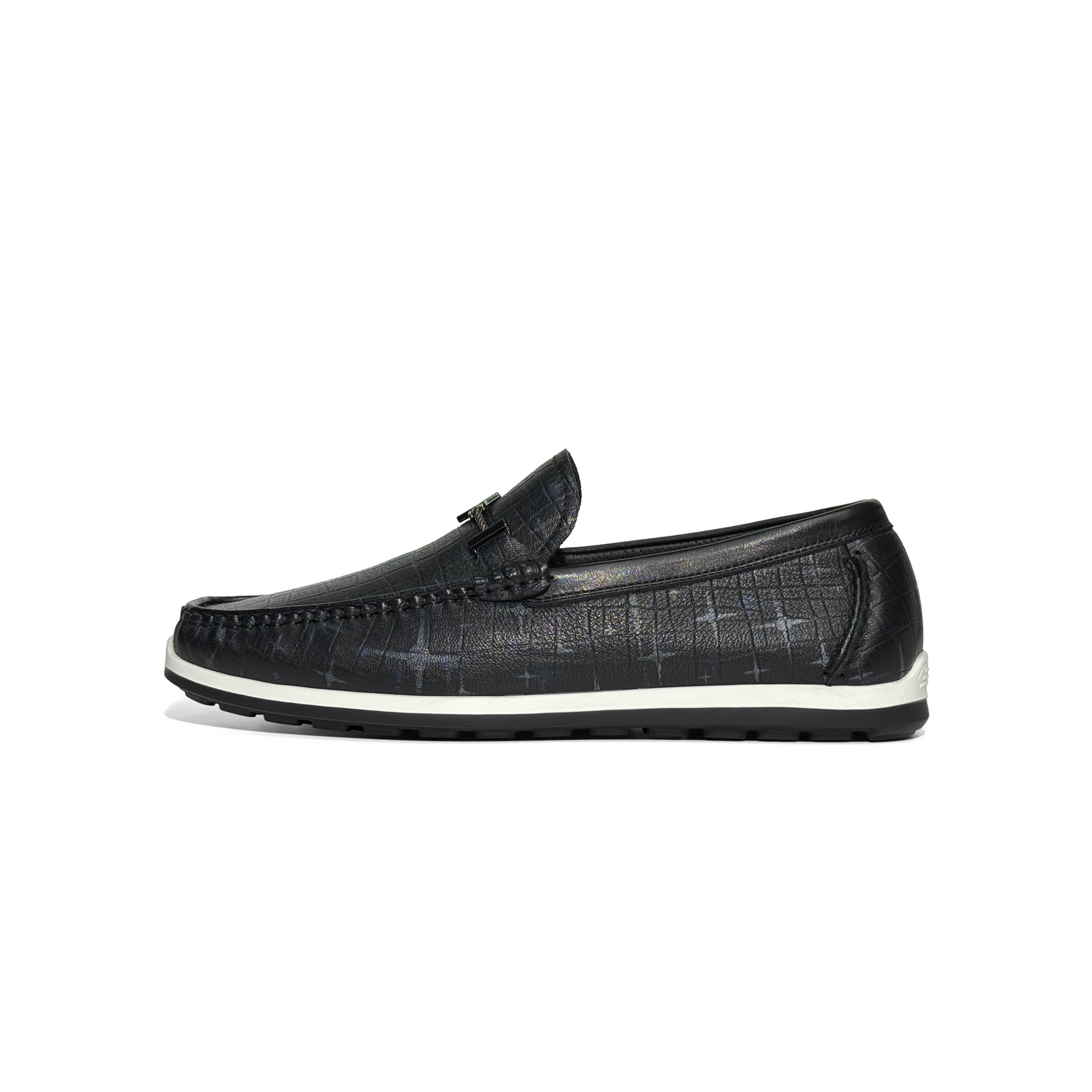 LAILE Iridescent Croc Embossed Leather Slip-On Loafers