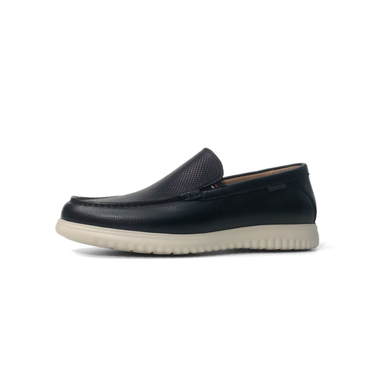 LAILE Dual Texture Perforated Penny Slip-On Loafers