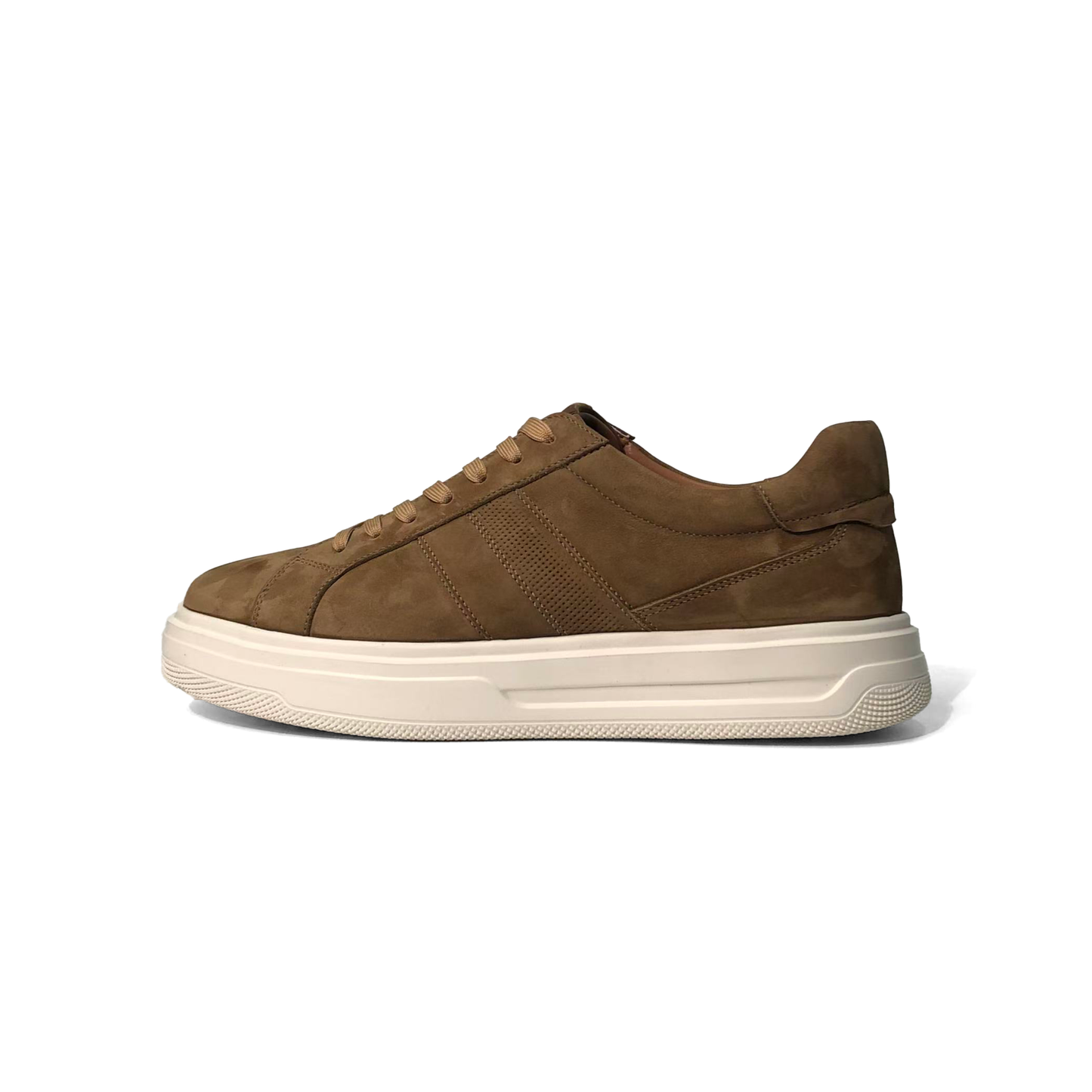 LAILE Matte Nubuck Perforated Stripe Platform Skate Sneakers