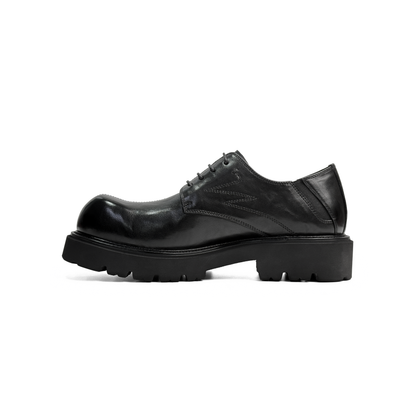 Laile Black Polished Leather Chunky Lug Sole Derby Shoes,