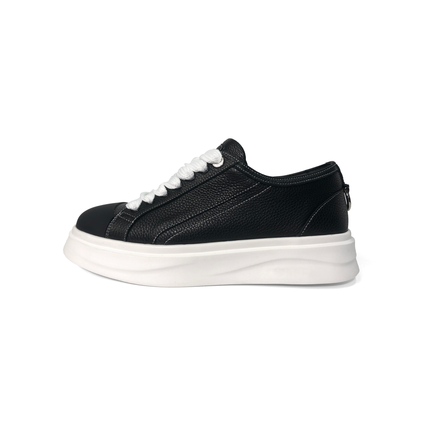 LAILE Pebble Grain Leather Contrast Shell Toe Platform Skate Sneakers