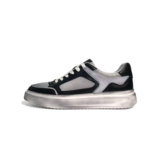 LAILE Mixed Mesh & Smooth Leather Platform Skate Sneakers