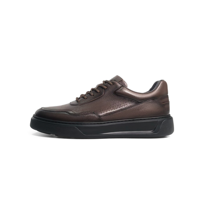 LAILE Smooth Full Grain Leather Platform Business Sneakers