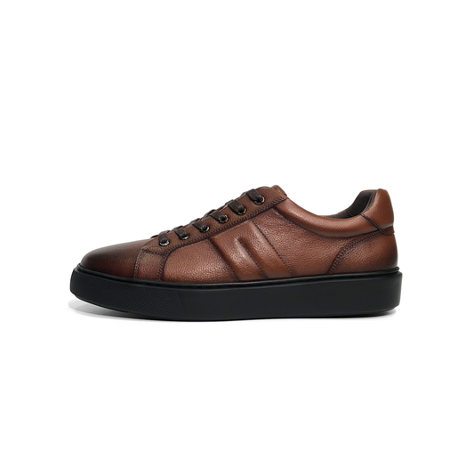 LAILE Pebble Grain Antiqued Leather Platform Business Sneakers