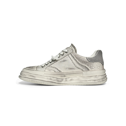 LAILE Vintage Distressed Cracked Leather  Hybrid Platform Skate Sneakers