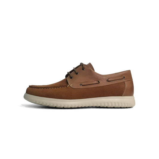 LAILE Micro Perforated Full Grain Leather Moc Toe Boat Shoes