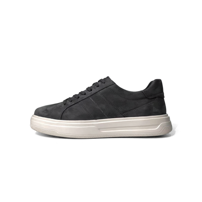 LAILE Matte Nubuck Perforated Stripe Platform Skate Sneakers