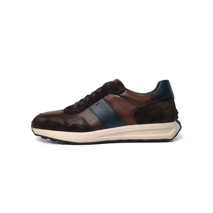 LAILE Mixed Matte Nubuck & Polished Leather Sloped Wedge Retro Trainers