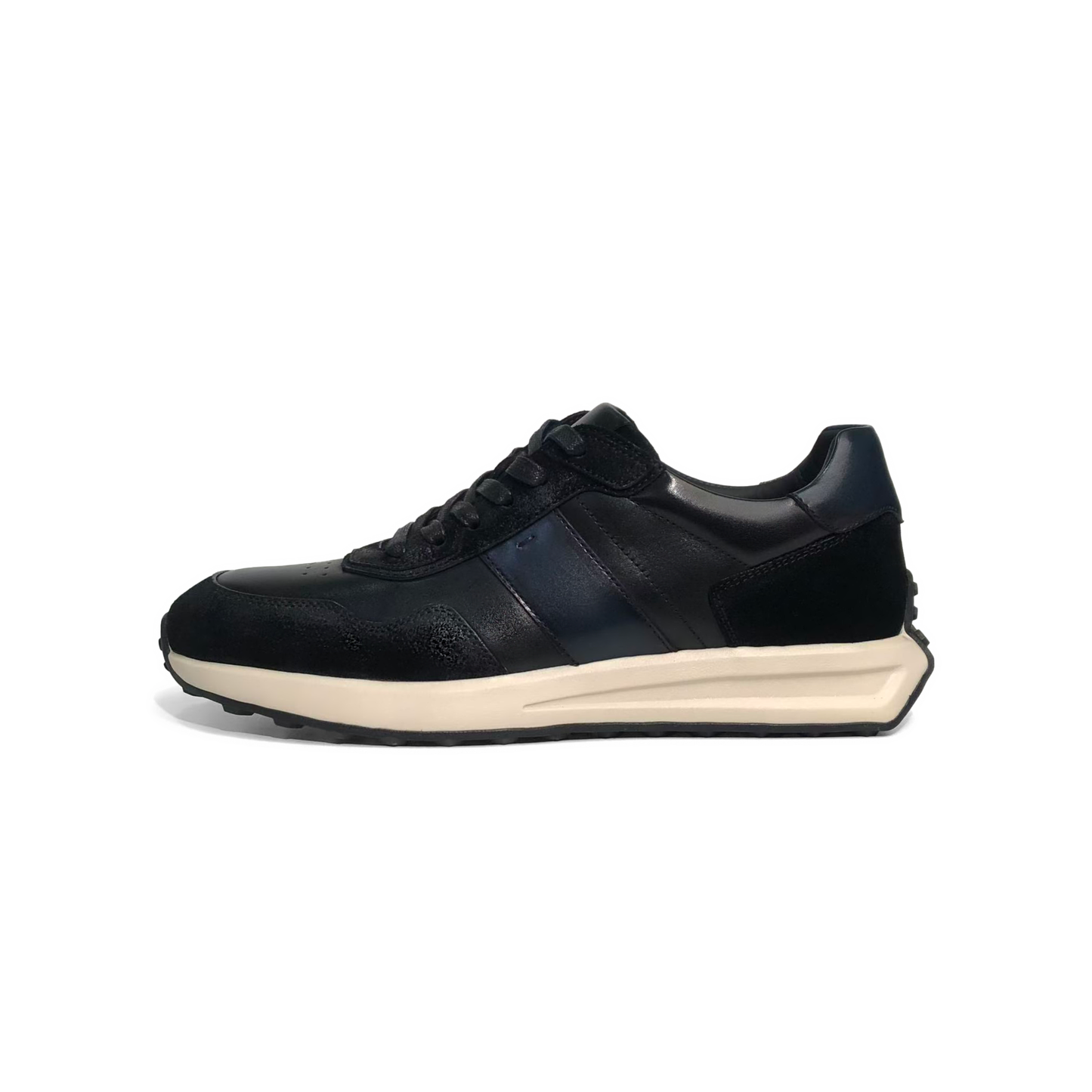LAILE Mixed Matte Nubuck & Polished Leather Sloped Wedge Retro Trainers