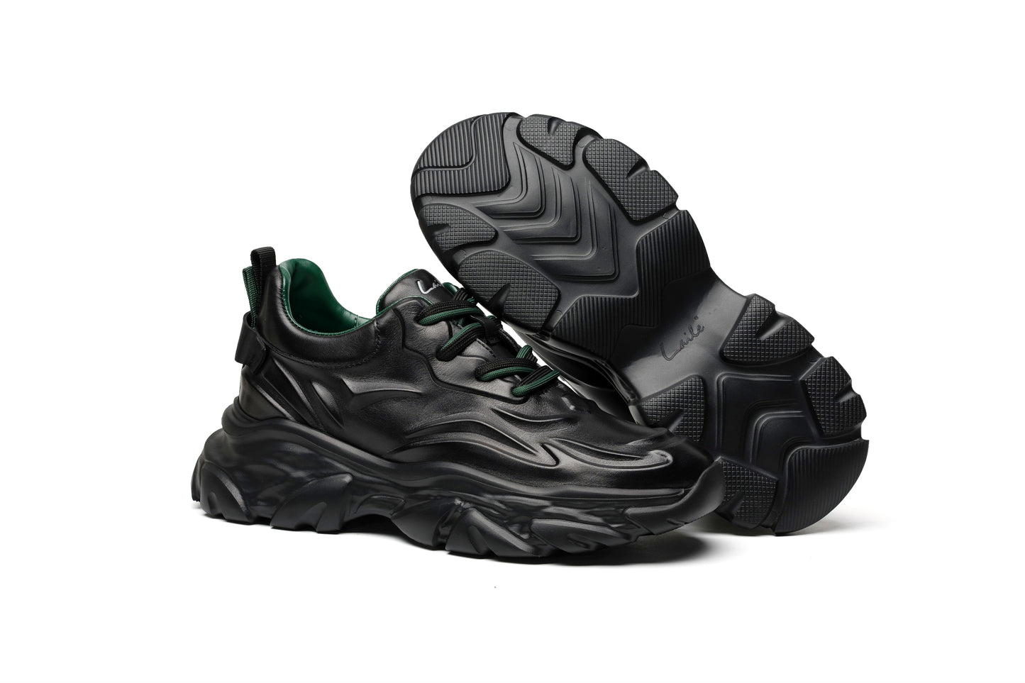 LAILE PhantomWave Leather Sneakers – Sculpted Sole, Futuristic Street Design