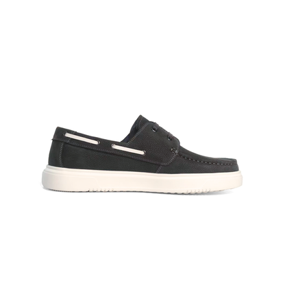 LAILE Twolace Lite Dark Grey Pebble Leather Boat Shoes