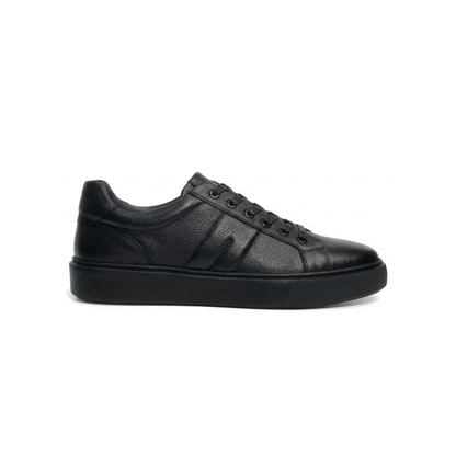 LAILE Natural Pebble Grain Leather Geometric Embossed Strap Platform Business Sneakers