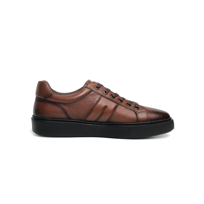 LAILE Pebble Grain Antiqued Leather Platform Business Sneakers