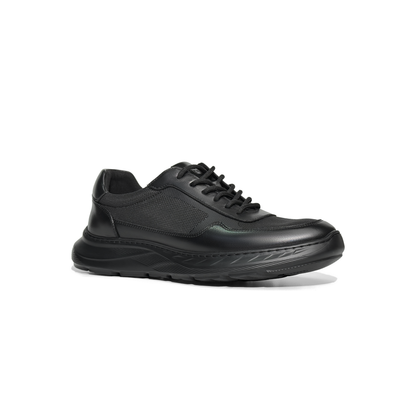 LAILE Black Warrior Casual Men's Leather Shoes, Genuine Leather and Mesh, Breathable, Comfortable, Thick Sole, Versatile