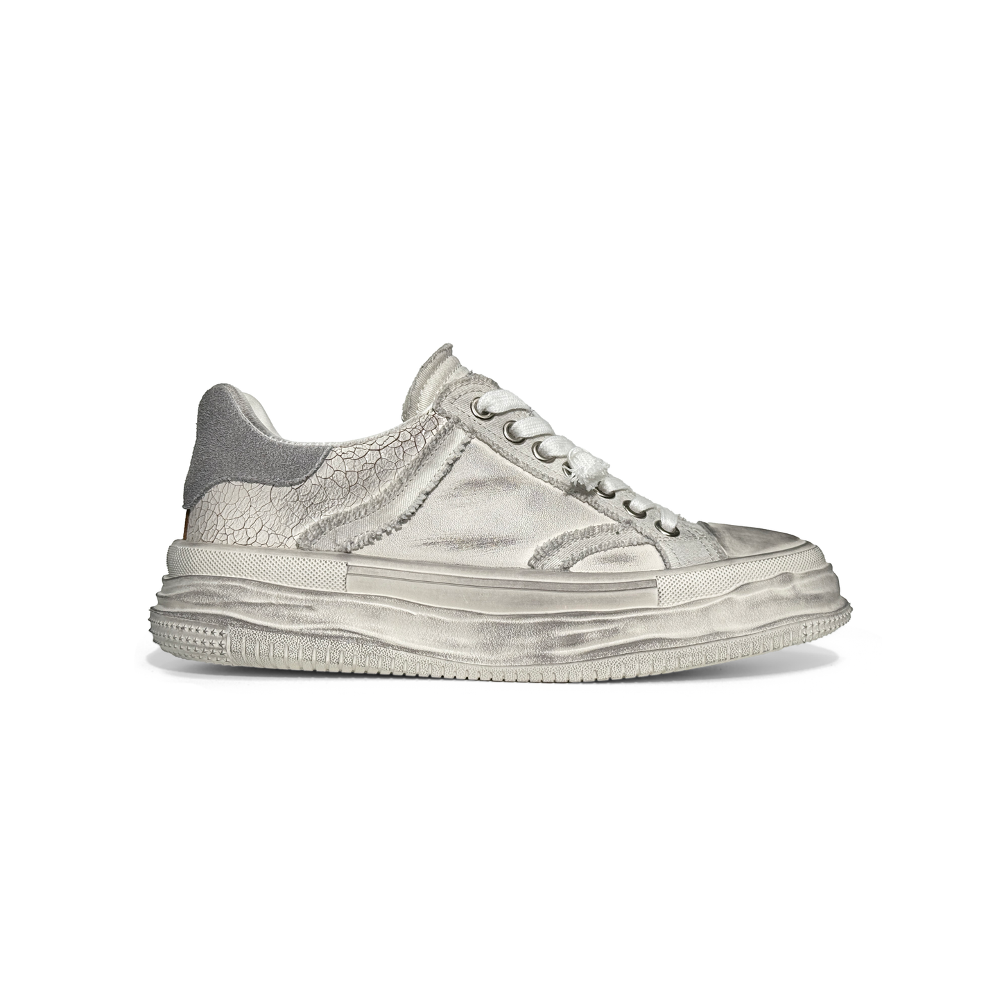 LAILE Vintage Distressed Cracked Leather  Hybrid Platform Skate Sneakers