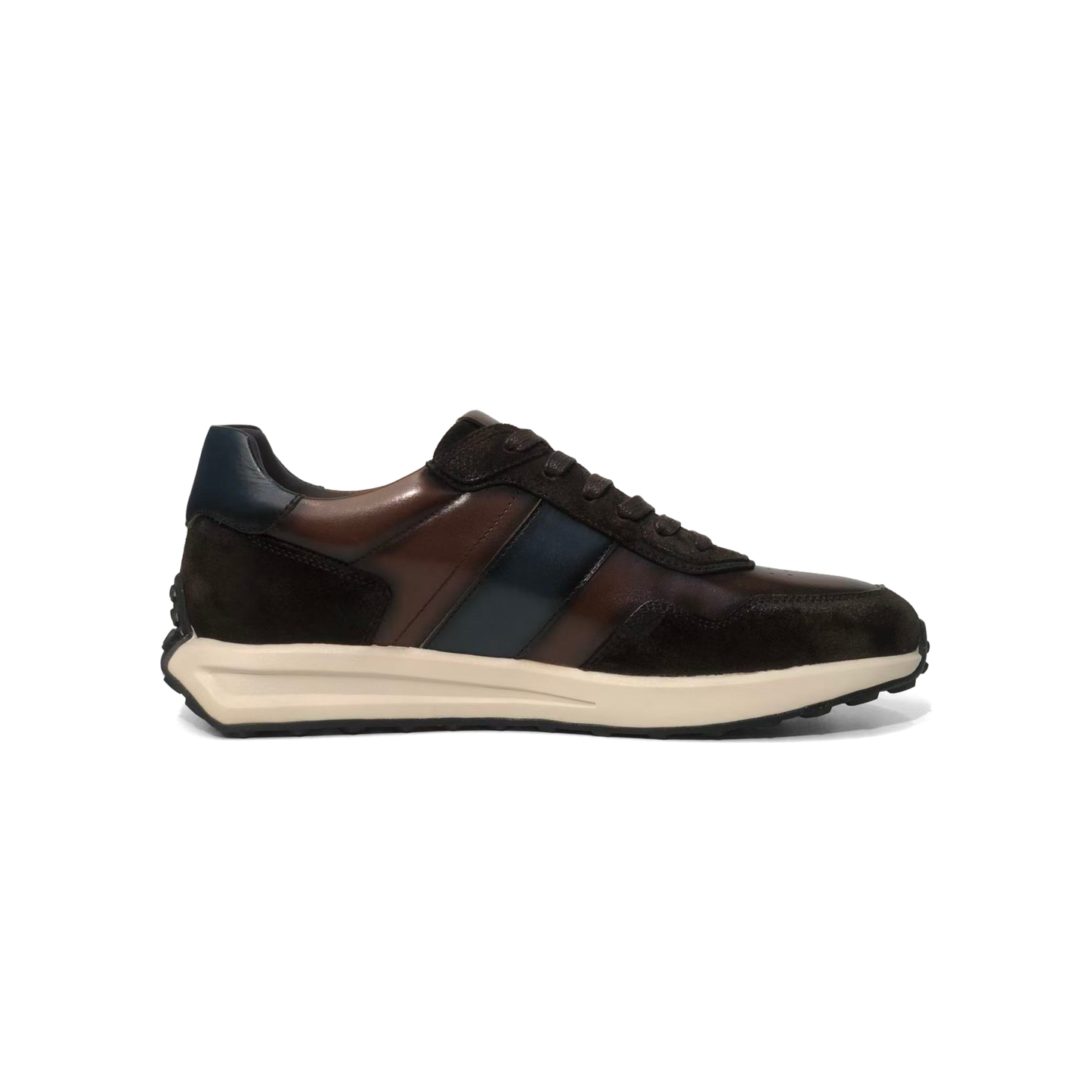 LAILE Mixed Matte Nubuck & Polished Leather Sloped Wedge Retro Trainers