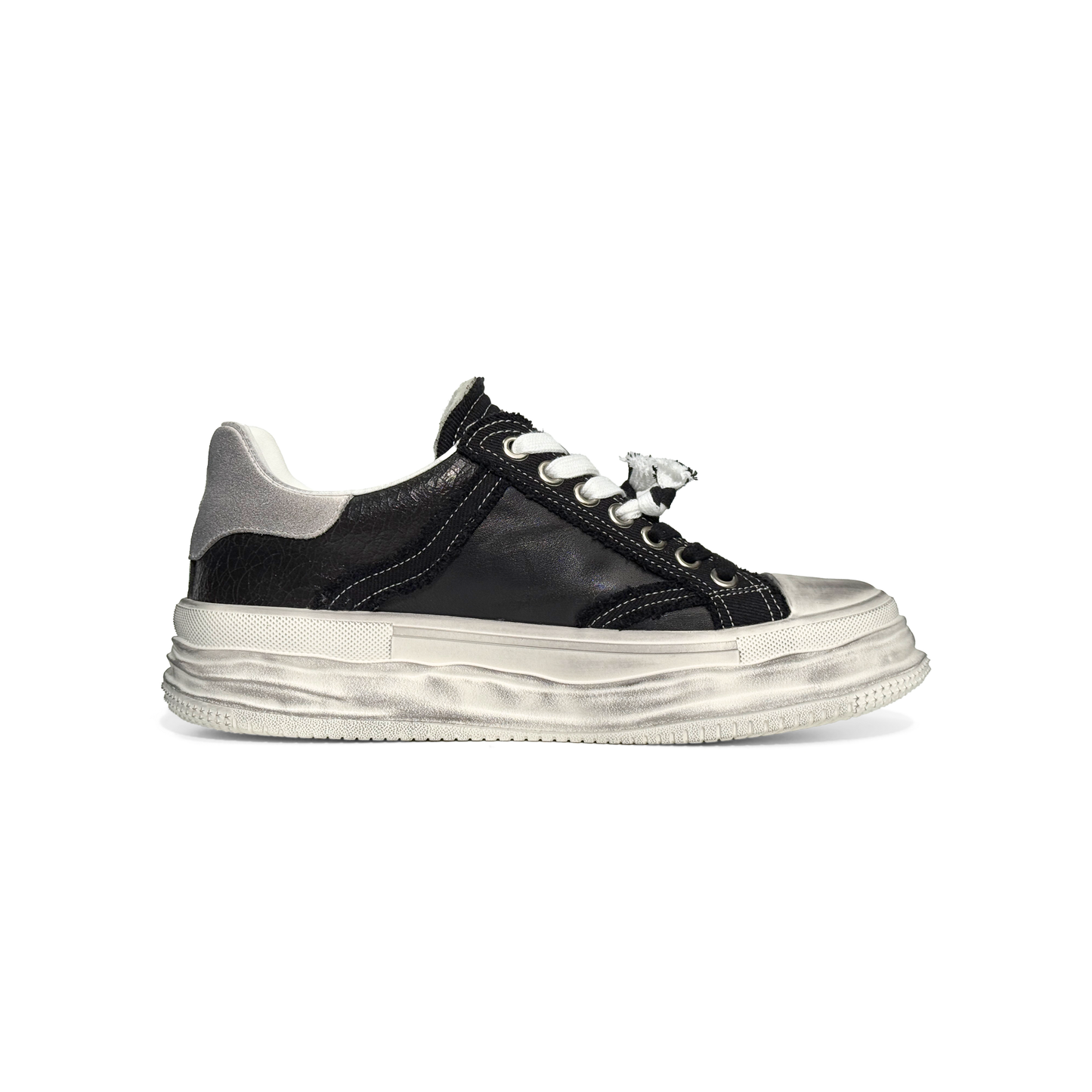 LAILE Vintage Distressed Cracked Leather  Hybrid Platform Skate Sneakers