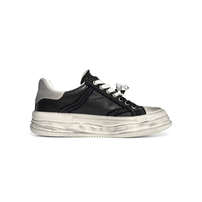 LAILE Vintage Distressed Cracked Leather  Hybrid Platform Skate Sneakers