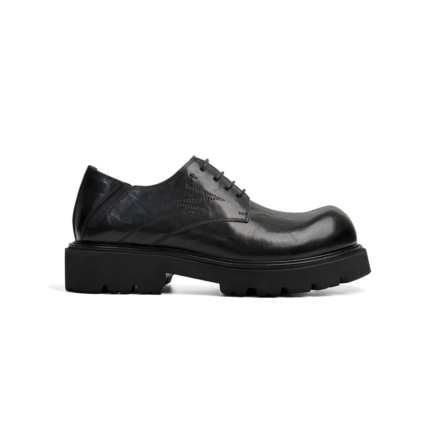 Laile Black Polished Leather Chunky Lug Sole Derby Shoes,