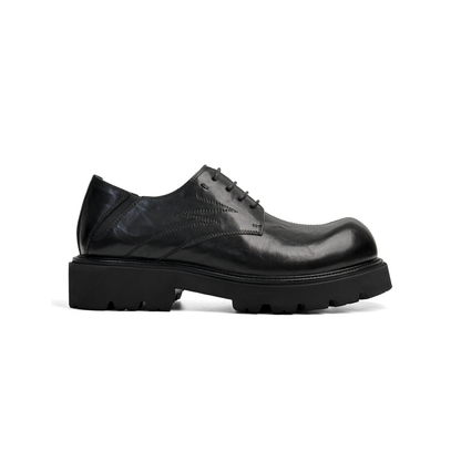 Laile Black Polished Leather Chunky Lug Sole Derby Shoes,