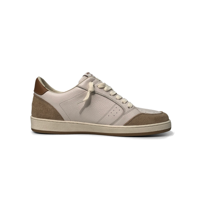 LAILE Pebble Grain Leather & Matte Nubuck Hybrid Low-Top Court Sneakers