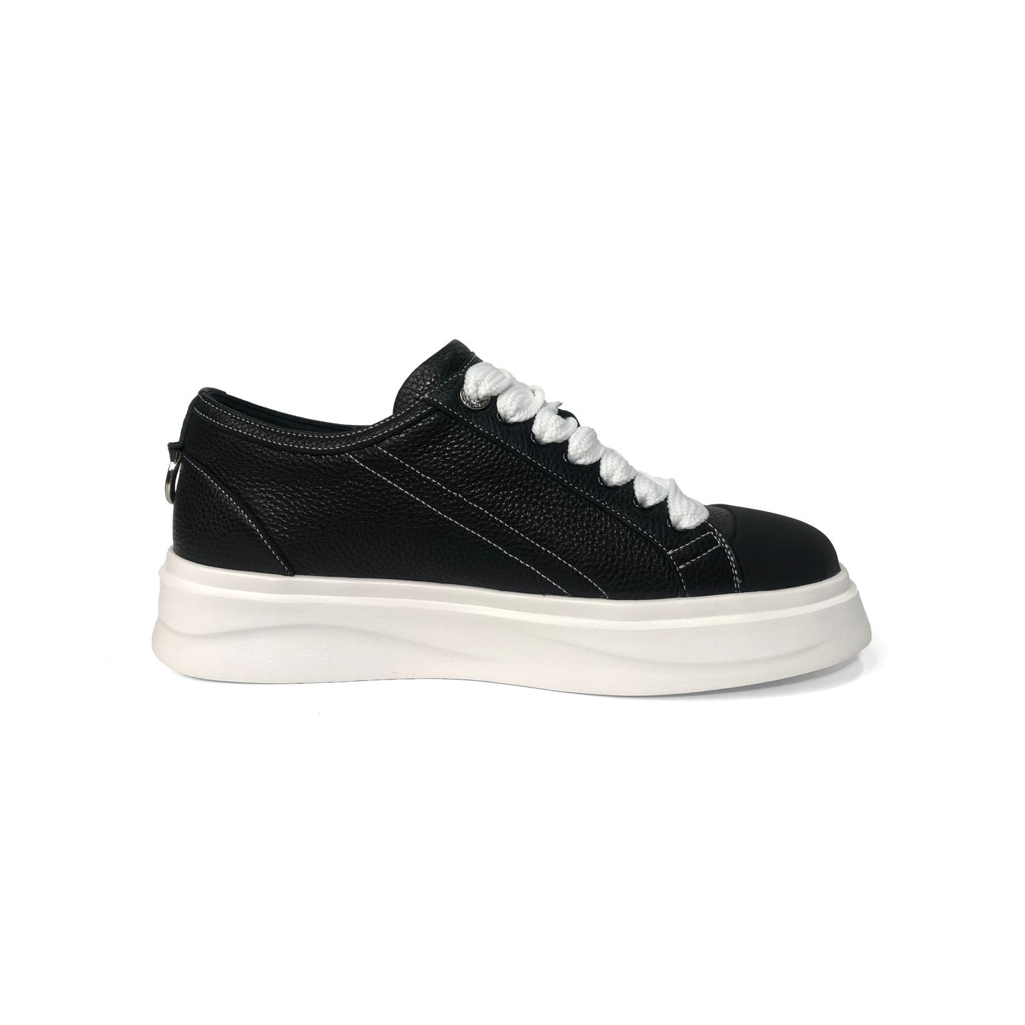 LAILE Pebble Grain Leather Contrast Shell Toe Platform Skate Sneakers